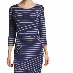 Belle + Sky 3/4 Sleeve Stripe Bodycon Dress, NEW